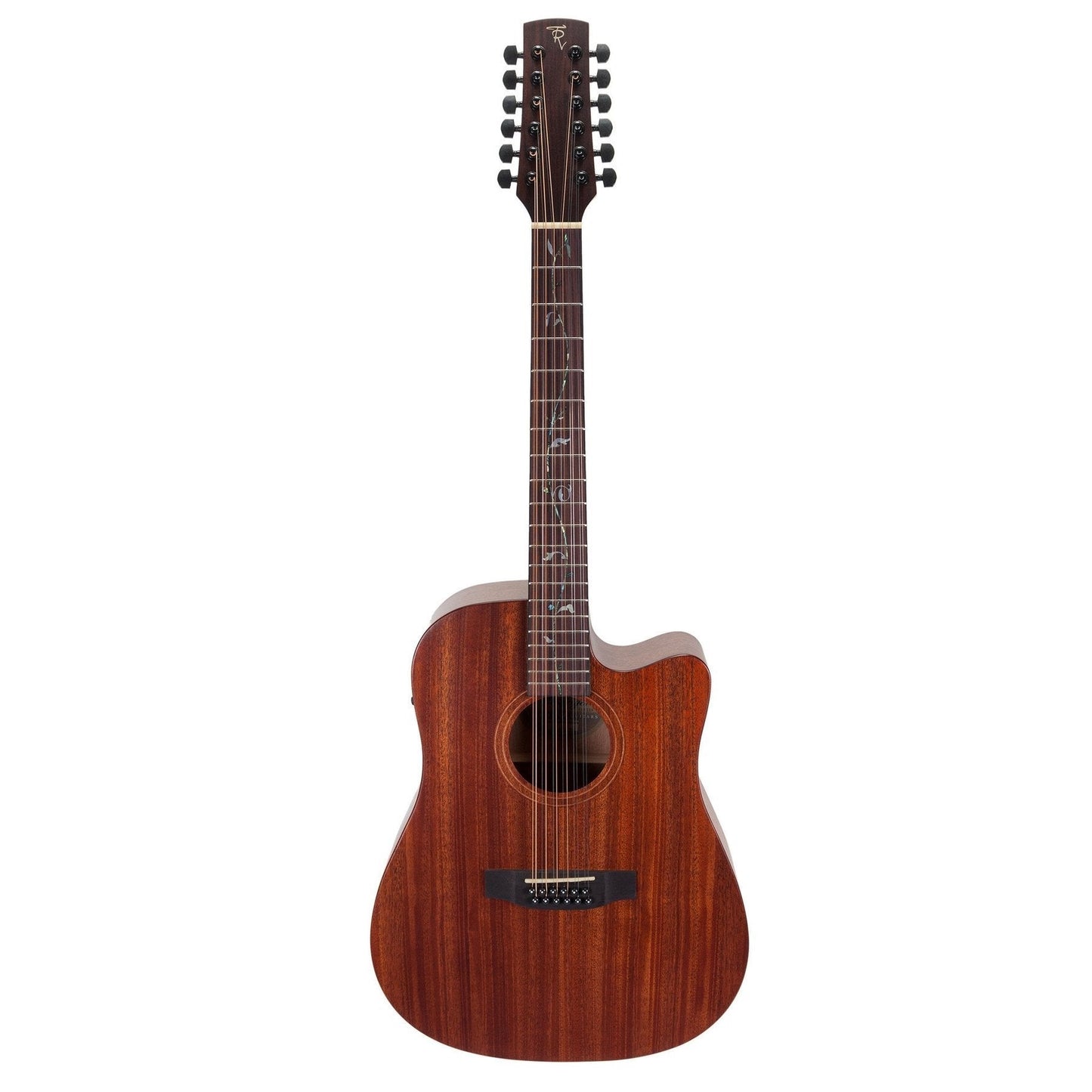 Timberidge 'Messenger Series' 12-String Mahogany Solid Top Acoustic-Electric Dreadnought Cutaway Guitar with 'Tree of Life' Inlay (Natural Satin)