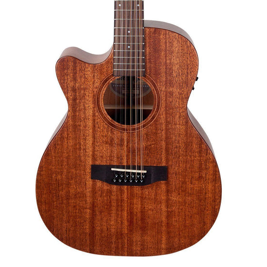 Timberidge 'Messenger Series' Left Handed 12-String Mahogany Solid Top Acoustic-Electric Small Body Cutaway Guitar (Natural Satin)