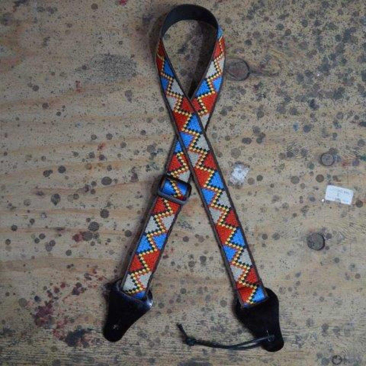 Colonial Leather Ukulele Strap Red Yellow Blue Jacquard