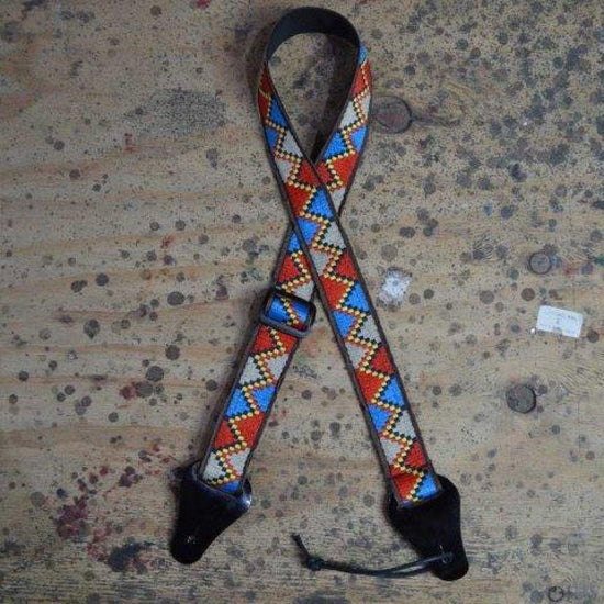 Colonial Leather Ukulele Strap Red Yellow Blue Jacquard